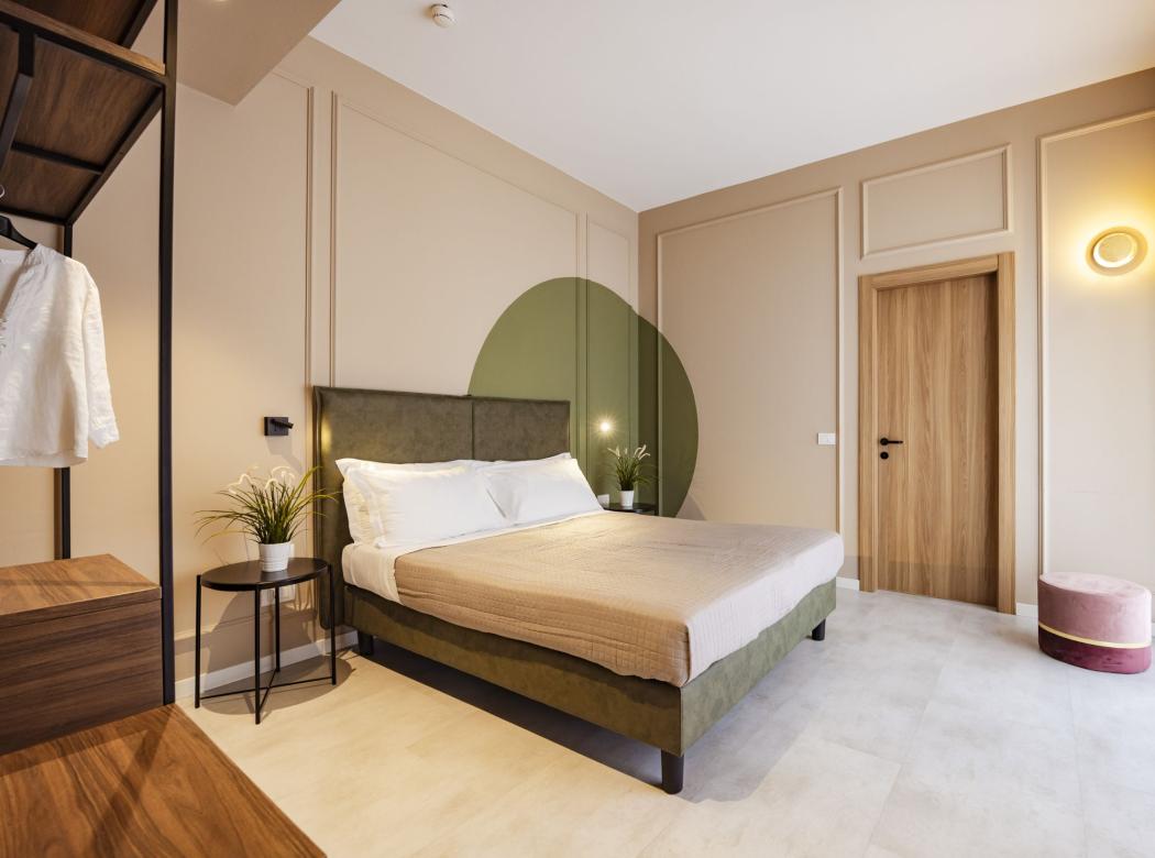 Modern, cozy room with warm colors and minimalist design.